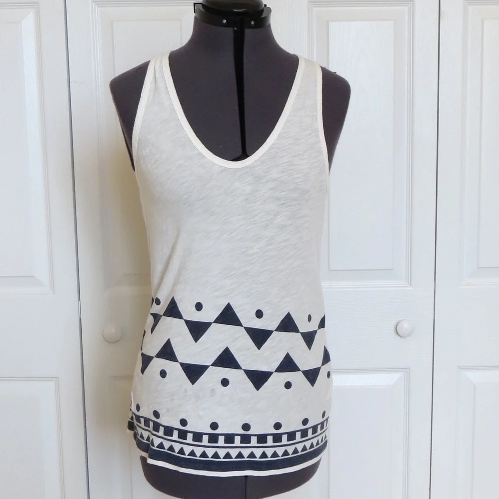 J. Crew 100% Cotton Navy White Geometric Print Border Racerback Tank • Sz S 🔴
